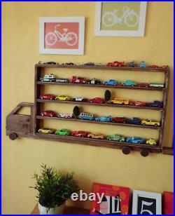 Set Of Tracked Shelf Walnut Mini Car Storage Display