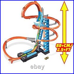 Sky Crash Tower Track Set, 2.5+ ft High with Motorized Booster, Orange Track