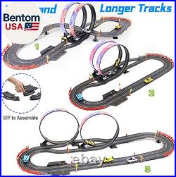 Slot Car Race Track Set, 19Ft Electric Track with LED Lights and 4 Slot Cars, 2