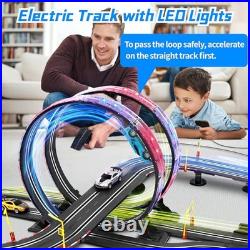 Slot Car Race Track Set, 19ft Electric Track with LED Lights and with LED lights