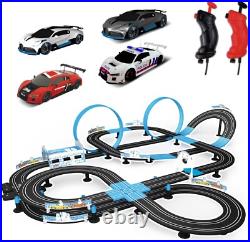 Slot Car Race Track Set, High Speed Series Tram Dual Track Set with 4 License