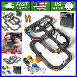 Slot Car Race Track Set with 4 Cars and 2 Hand Controllers for Kids