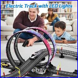 Slot Car Race Track Sets, 19ft Electric Track with LED Lights and 4 Slot Cars