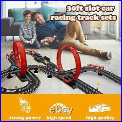 Slot Car Race Track Sets for Kids -30FT Electric Race Car Track with 4 High-S