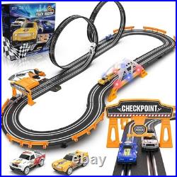 Slot Car Race Track Sets with 4 High-Speed Racing Car, Battery or Electric Ra
