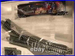 TOS Star Trek HO train set, Locomotive, 18 Cars, Track, Controls, Ship Carrier