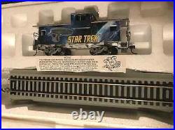 TOS Star Trek HO train set, Locomotive, 18 Cars, Track, Controls, Ship Carrier