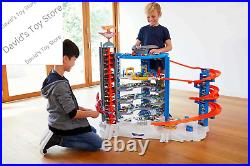 Toy Car Track Set & 4 164 Scale Cars, Super Ultimate Garage, 3+ Ft Tall with Mo