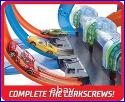 Toy Car Track Set, Corkscrew Crash with 164 Scale Car, 3 Crash Zones, Powere