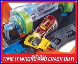 Toy Car Track Set, Corkscrew Crash with 164 Scale Car, 3 Crash Zones, Powere