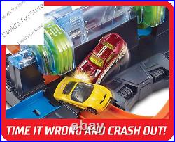 Toy Car Track Set, Corkscrew Crash with 164 Scale Car, 3 Crash Zones, Powered b