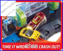 Toy Car Track Set, Corkscrew Crash with 164 Scale Car, 3 Crash Zones, Powered b