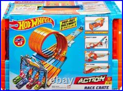 Toy Car Track Set, Race Crate Transforms into 3 Different Builds, Includes St