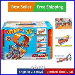 Toy Car Track Set, Race Crate Transforms into 3 Different Builds, Includes St
