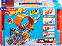 Toy Car Track Set Race Crate Transforms into 3 Different Builds Includes Storage