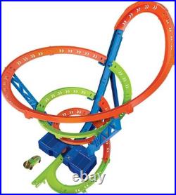 Toy Car Track Set Spiral Speed Crash, Powered by Motorized Booster, 29-in Tal