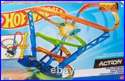 Toy Car Track Set Spiral Speed Crash, Powered by Motorized Booster, 29-in Tal
