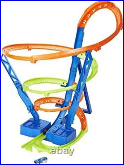 Toy Car Track Set Spiral Speed Crash, Powered by Motorized Booster 29-in Tall