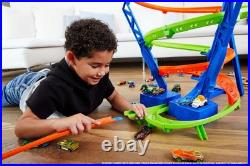 Toy Car Track Set Spiral Speed Crash, Powered by Motorized Booster 29-in Tall