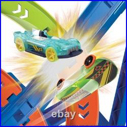 Toy Car Track Set Spiral Speed Crash, Powered by Motorized Booster 29-in Tall