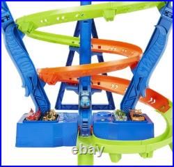 Toy Car Track Set Spiral Speed Crash, Powered by Motorized Booster 29-in Tall
