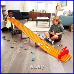 Toy Car Track Set with Lights Sounds 6 1 64 Scale Vehicles Super 6-Lane Raceway