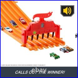 Toy Car Track Set with Lights Sounds 6 1 64 Scale Vehicles Super 6-Lane Raceway