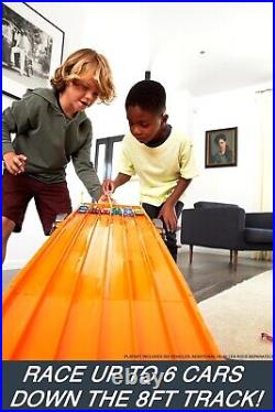 Toy Car Track Set with Lights, Sounds & 6 164 Scale Vehicles, Super 6-Lane R