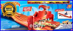 Toy Car Track Set with Lights, Sounds & 6 164 Scale Vehicles, Super 6-Lane Race