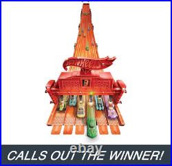 Toy Car Track Set with Lights, Sounds & 6 164 Scale Vehicles, Super 6-Lane Race