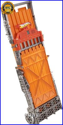 Toy Car Track Set with Lights, Sounds & 6 164 Scale Vehicles, Super 6-Lane Race