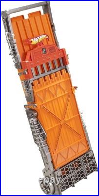 Toy Car Track Set with Lights, Sounds & 6 164 Scale Vehicles, Super 6-Lane Race