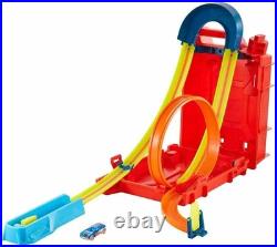 Track Builder Unlimited Toy Car Set with Transformable Fuel Can Stunt Box