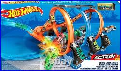 Track Set and Toy Car, Large-Scale Motorized Track with 3 Corkscrew Loops, 3