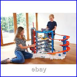 Track Set with 4 164 Scale Toy Cars, Super Ultimate Garage, Over 3-Feet Tall