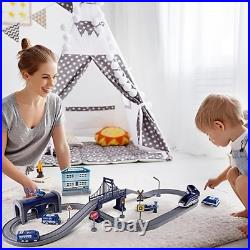 Train and Car Track Set for Kids 66 Pieces Battery Operated Train Toys