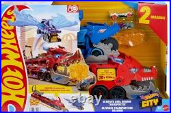 Transformable City Toy Car Track Set with Fire-Breathing Dual Dragons & Vehicles Transformable City Toy Car Track Set with Fire-Breathing Dual Dragons & Vehicles
