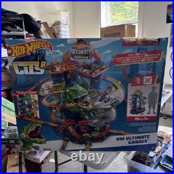 Ultimate Garage Track Set with 2 Toy Cars, Dinosaur T Rex Hot Wheel City New