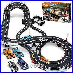 Ultimate Slot Car Race Track Set with 4 Headlight Cars Perfect for Gift Giving