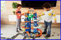 Vertical Toy Car Track Set with T-Rex & Kid-Powered Elevator 2 Cars Included Vertical Toy Car Track Set with T-Rex & Kid-Powered Elevator 2 Cars Included