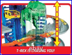 Vertical Toy Car Track Set with T-Rex & Kid-Powered Elevator 2 Cars Included Vertical Toy Car Track Set with T-Rex & Kid-Powered Elevator 2 Cars Included