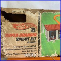 Vintage 1968 Mattel Hot Wheels Super-Charger Sprint Set Track with Box & Extras