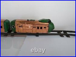 Vintage Antique 1930s Hafner 7 Car Wind-up Copper Train Set with Track Pre-War