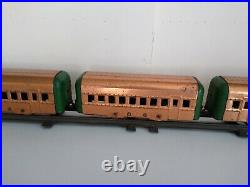 Vintage Antique 1930s Hafner 7 Car Wind-up Copper Train Set with Track Pre-War