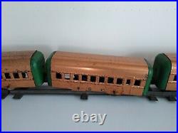 Vintage Antique 1930s Hafner 7 Car Wind-up Copper Train Set with Track Pre-War