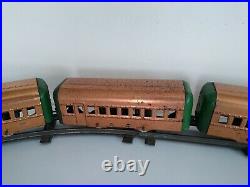 Vintage Antique 1930s Hafner 7 Car Wind-up Copper Train Set with Track Pre-War