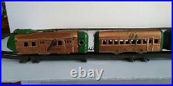 Vintage Antique 1930s Hafner 7 Car Wind-up Copper Train Set with Track Pre-War