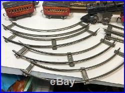 Vintage Dorfan Train Set, 5 cars, windup engine needs repair, track, box, no key