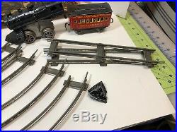 Vintage Dorfan Train Set, 5 cars, windup engine needs repair, track, box, no key