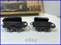 Vintage Dorfan Train Set, 5 cars, windup engine needs repair, track, box, no key